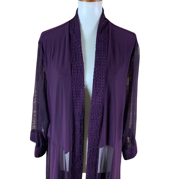 R&M Richards Plum Sheer Mesh Duster Jacket Open Front Lightweight Layer 22W NWT - Picture 2 of 7